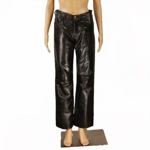Vintage 00s Y2K Parasuco Jeans Black Soft Leather Wide Leg Striaght Pants
